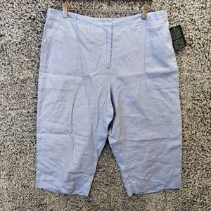 Lauren Ralph Lauren Capri Pants Women 16 Blue 100% Linen Relaxed High Rise NWT